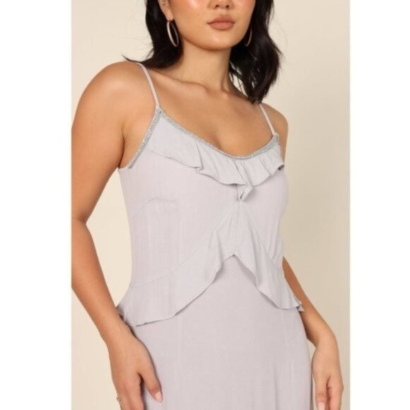 Lovestitch X Petal & Pup | NEW Tanya Beaded Maxi Dress in Grey Size L - Picture 2 of 12